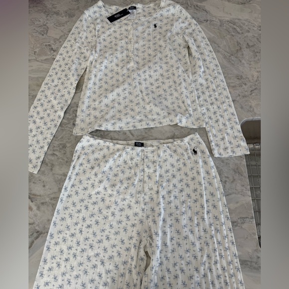 🌸NWT Polo by Ralph Lauren 100% cotton floral white and Blue pj set Large - Picture 2 of 7